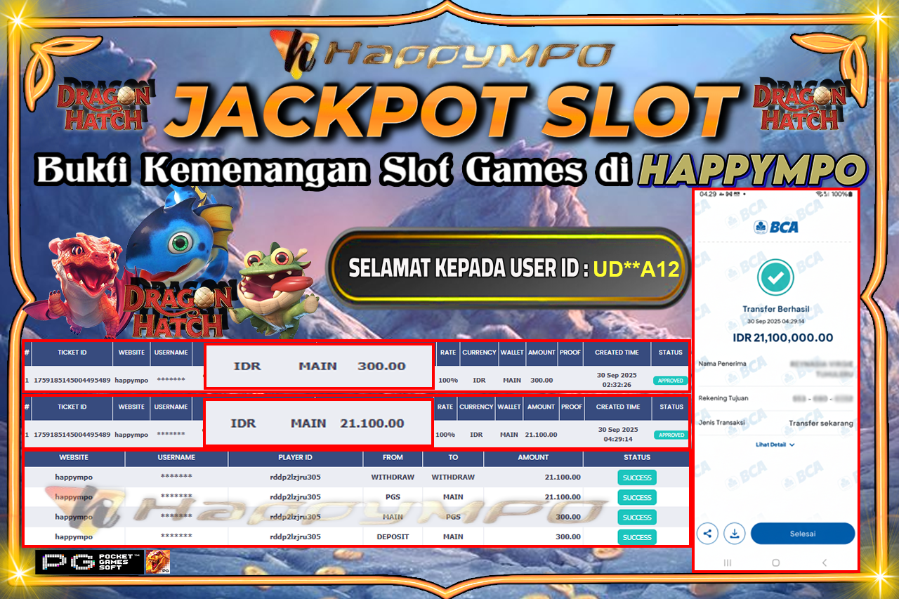 HAPPYMPO JACKPOT SLOT DRAGON HUTCH Rp.21.100.000,- LUNAS